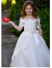 Off Shoulder Beaded Ivory Lace Tulle Stunning Flower Girl Dress